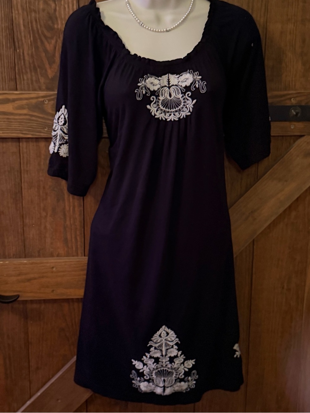 JWLA Women’s Black Midi Dress with White Embroidered Detail